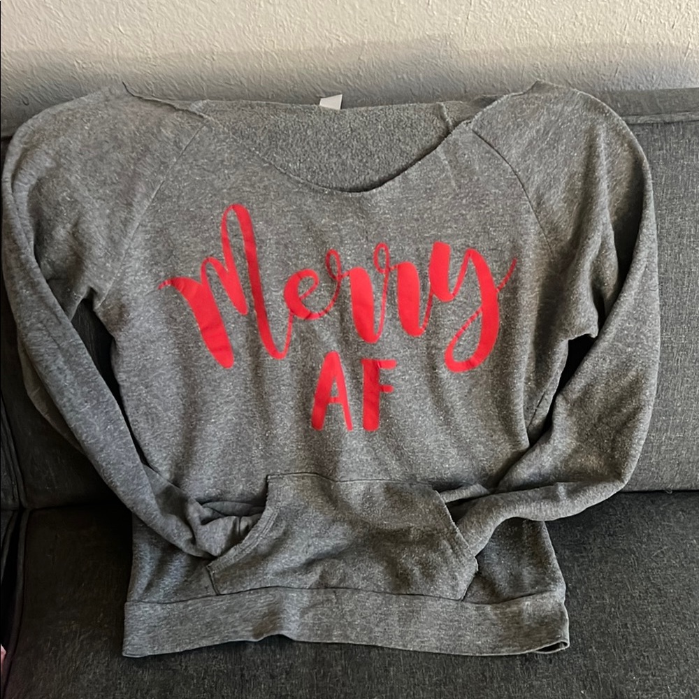 Gray Sweater with Red Print